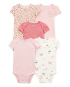 Baby 5-Pack Floral Bunny Short-Sleeve Cotton Bodysuits - Pink, image 1 of 8 slides