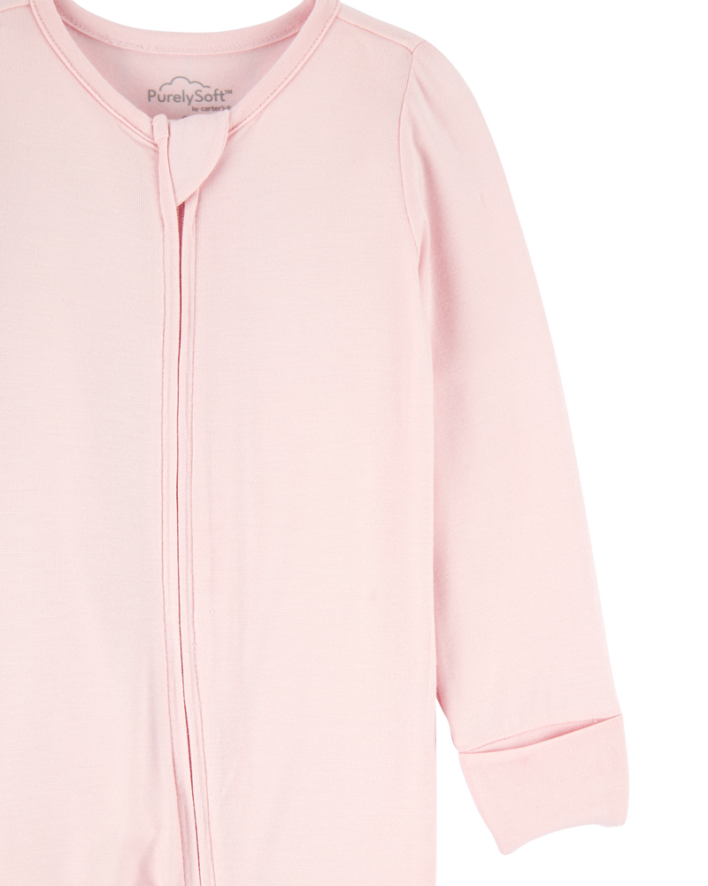 Baby Girl Solid 2-Way Zip PurelySoft Sleep & Play Pajamas - Light Pink, image 3 of 6 slides