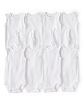 Baby 10-Pack Sleeveless Cotton Bodysuits - White, 