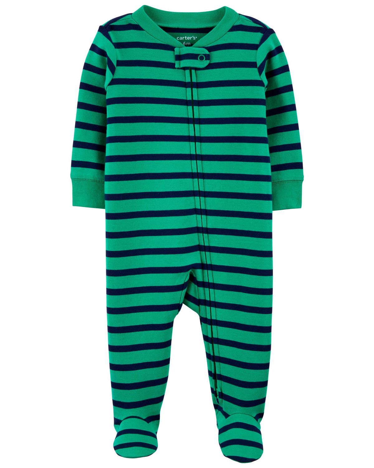 Green Baby Striped 2Way Zip Cotton Sleep & Play Pajamas