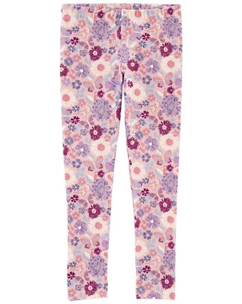 Kid Floral Print Jersey Leggings, 
