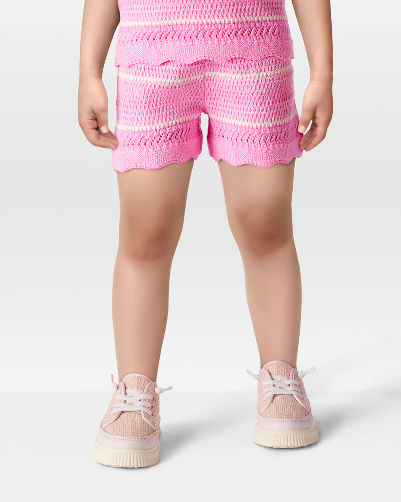Toddler Striped Crotchet Knit Shorts - Pink, image 2 of 7 slides