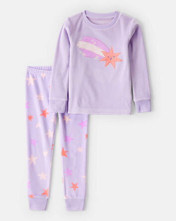 Toddler Girl Star Print DreamPlush Long-Sleeve Snug Fit 2-Piece Pajamas - Lavender, 