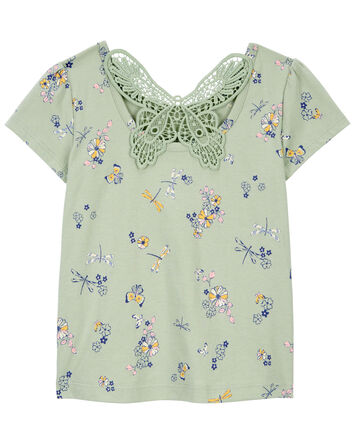 Toddler Floral Print Crochet Butterfly Top, 