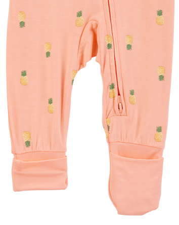 Baby Girl Pineapple Print 2-Way Zip PurelySoft Convertible Foot Sleep & Play Pajamas - Coral, 
