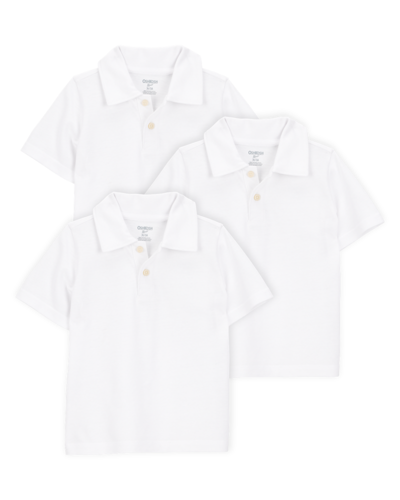 Toddler 3-Pack Pique Uniform Polo Shirts - White, image 1 of 3 slides