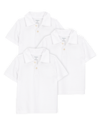 Toddler 3-Pack Pique Uniform Polo Shirts - White, image 1 of 3 slides