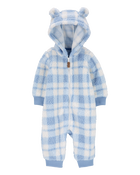 Baby Plaid Hooded Fuzzy Jumpsuit, image 1 of 3 slides
