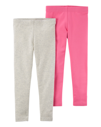 Baby Girl 2-Pack Pink & Grey Cotton Stretch Leggings, 