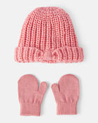 Baby Girl 2-Piece  Shimmer Winter Hat & Mittens - Pink, image 1 of 3 slides