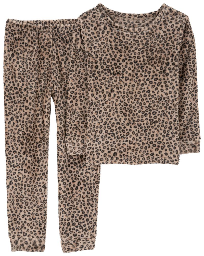 Kid 2-Piece Fuzzy Velboa Cheetah Print Pajamas, image 1 of 3 slides