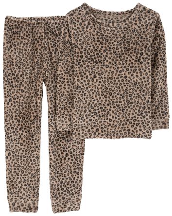 Kid 2-Piece Fuzzy Velboa Cheetah Print Pajamas, 
