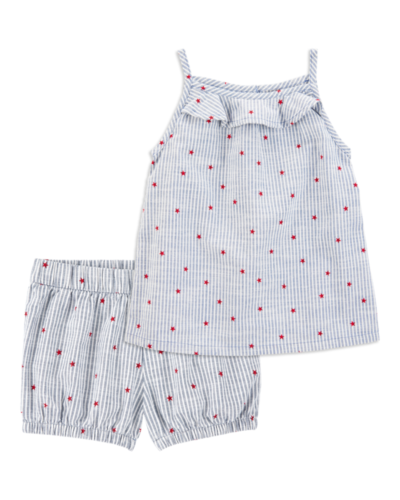 Toddler 2-Piece Striped Star Print Tank & Shorts Set - Blue, image 1 of 10 slides