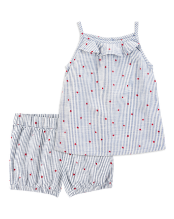 Toddler 2-Piece Striped Star Print Tank & Shorts Set - Blue, 