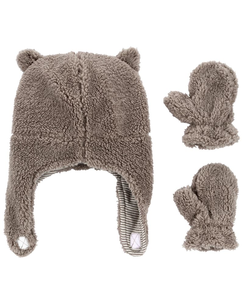 Baby 2-Pack Sherpa Hat & Mittens Set, image 1 of 1 slides