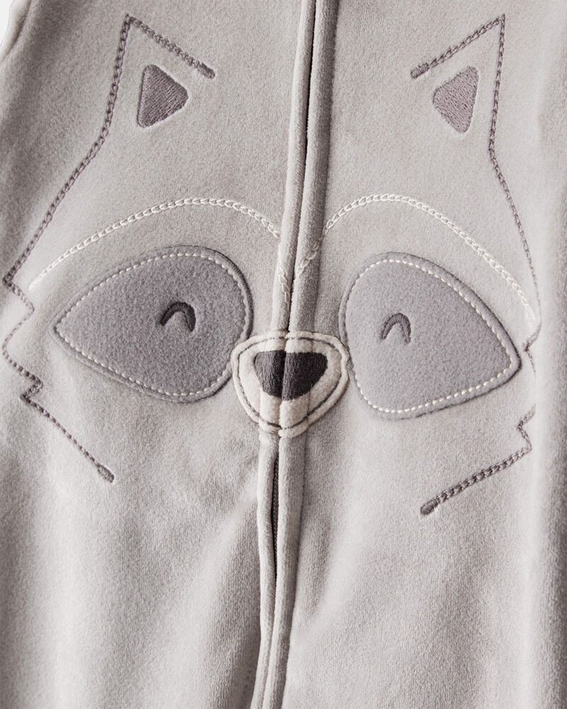 Toddler Boy Raccoon Velour-Velboa Loose Fit Long-Sleeve 2-Way Zip Pajamas, image 3 of 5 slides