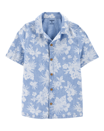 Kid Tropical Print Button-Front Shirt - Blue, 