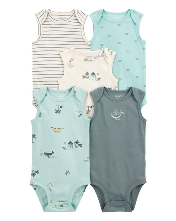 Baby 5-Pack Ocean Print Sleeveless Bodysuits, 
