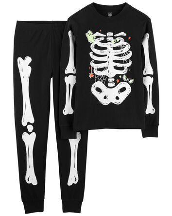 Adult 2-Piece Halloween Skeleton 100% Snug Fit Cotton Pajamas, 