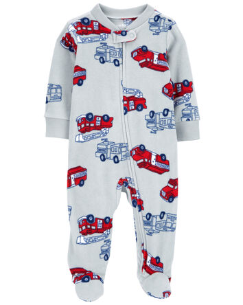 Baby Firetruck Fleece Zip-Up Footie Sleep & Play Pajamas, 
