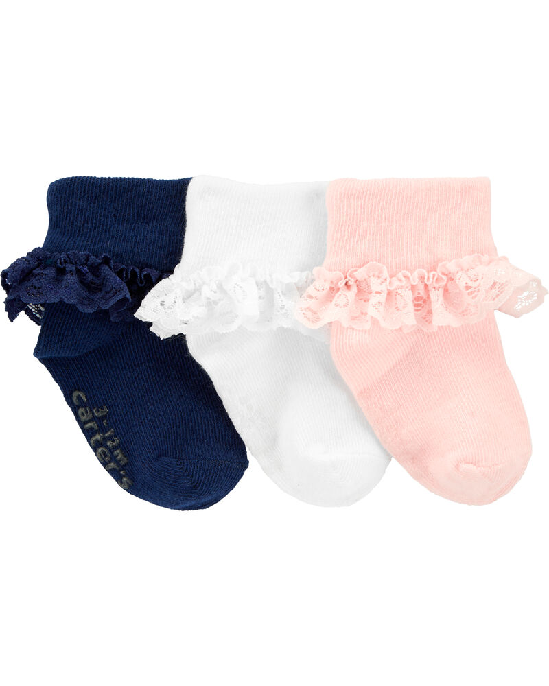 Baby 3-Pack Lace Cuff Socks, image 1 of 3 slides