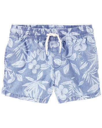 Baby Tropical Print Chambray Drawstring Shorts, 