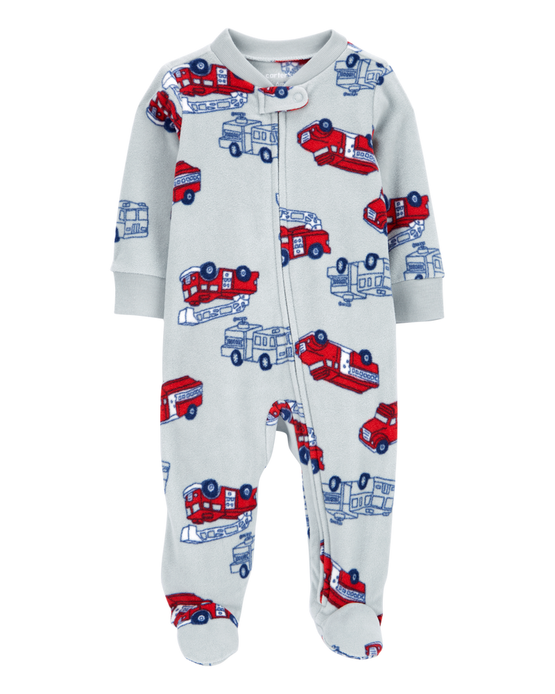 Baby Firetruck Fleece Zip-Up Footie Sleep & Play Pajamas, image 1 of 4 slides