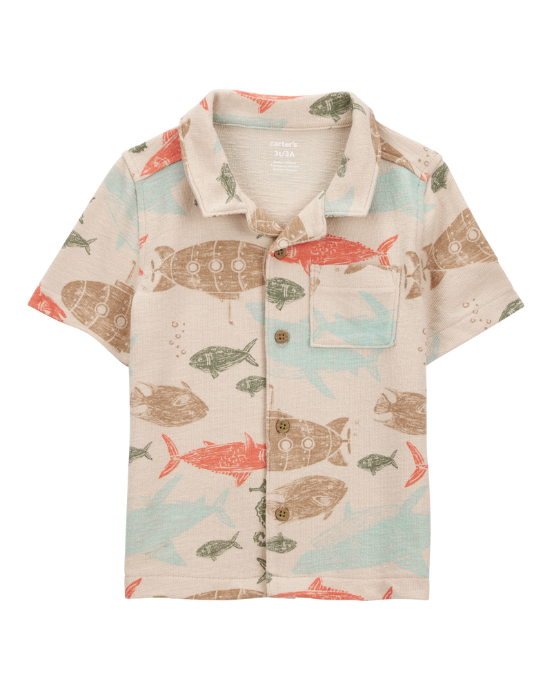 Toddler Sea Print Button-Down Shirt, image 1 of 3 slides