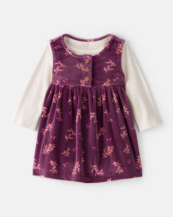 Baby Girl Flowers Print Velour Sleeveless Dress Set - Purple, 