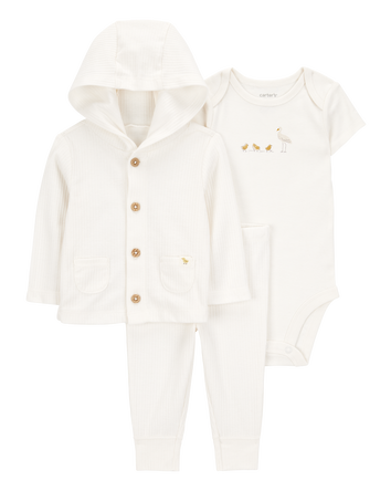 Baby 3-Piece Chick Little Cardigan Set - Ivory, 