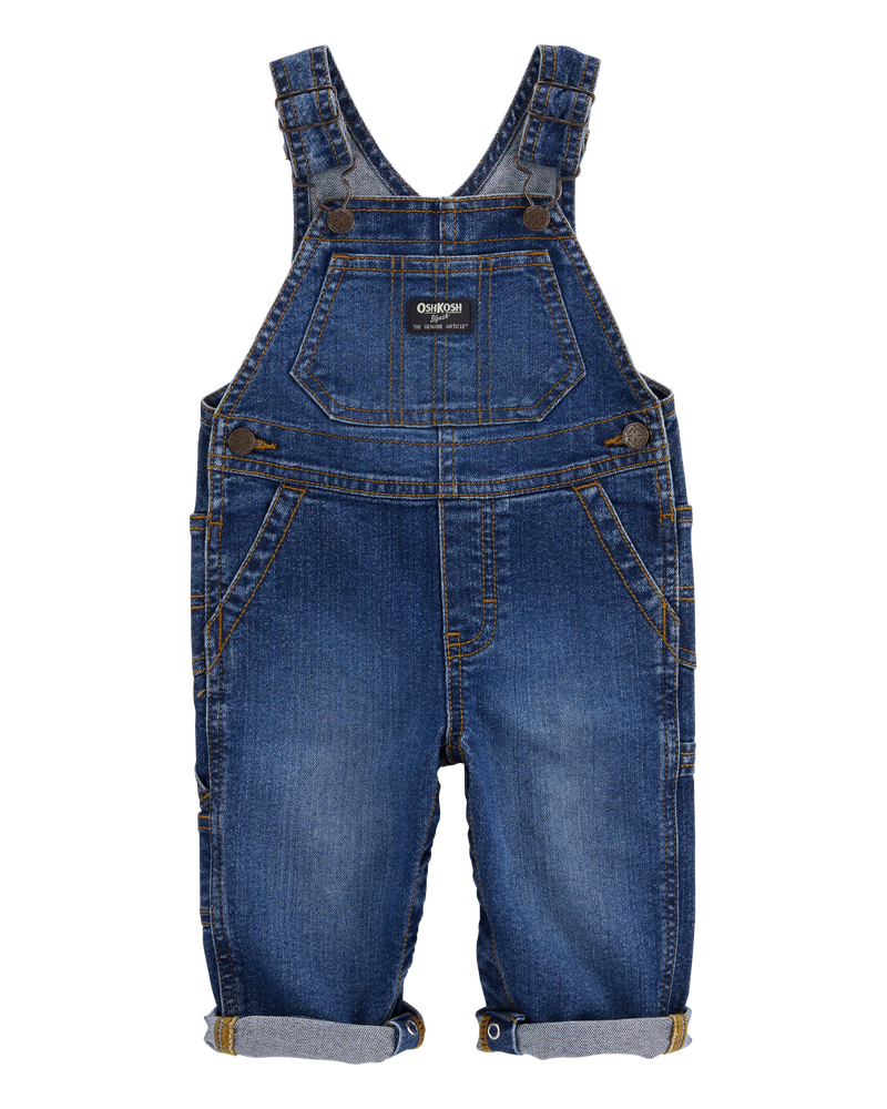 Baby Neutral Stretch Denim Classic Overalls - Dark Wash, image 1 of 5 slides