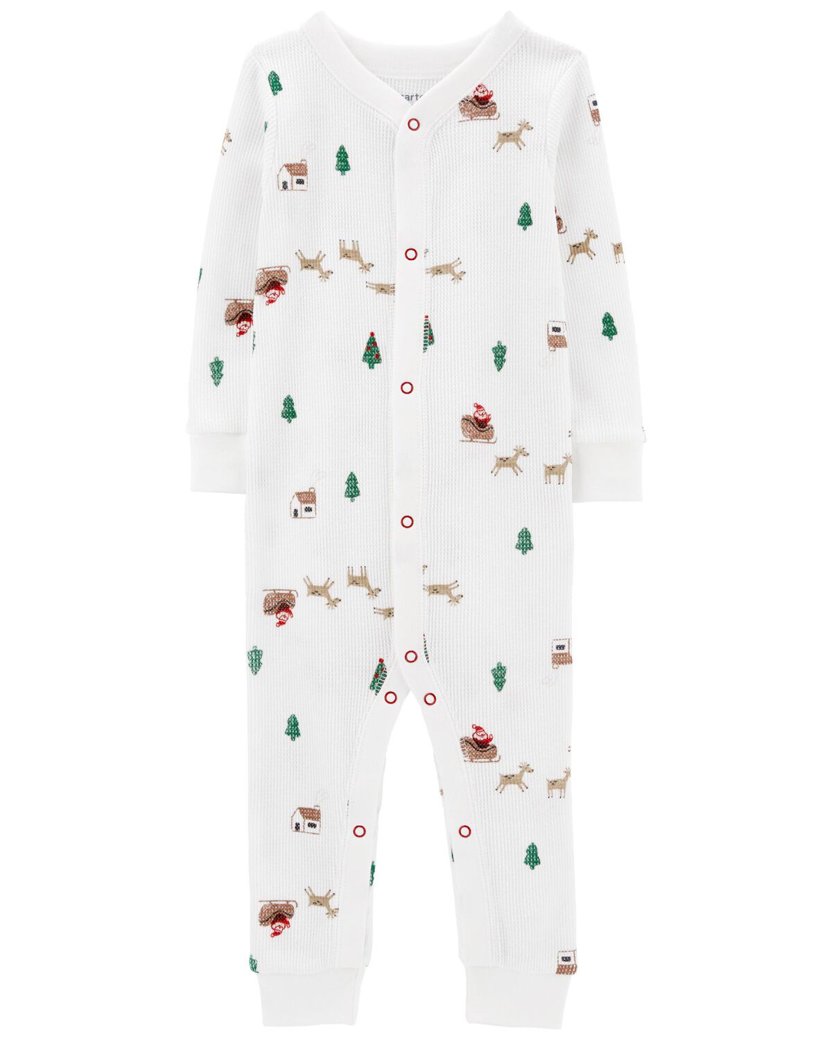 White Baby 1Piece Christmas Thermal Footless Pajamas