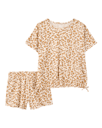 Kid 2-Piece Leopard Print Short Set - Brown, 