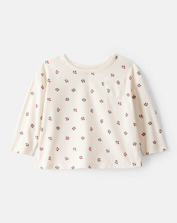 Baby Girl Holly Berry Print Cotton Long-Sleeve Top - Cream, 