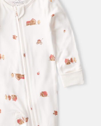 Baby Fall Print PurelySoft Long-Sleeve 2-Way Zip Sleep & Play Pajamas - White, 
