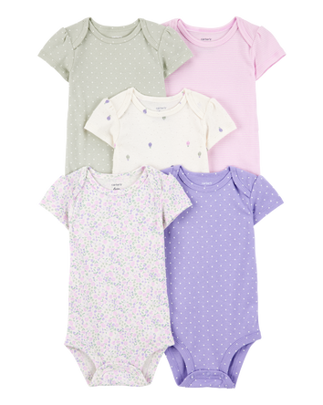 Baby Girl 5-Pack Floral Polka Dot Short-Sleeve Bodysuits, 