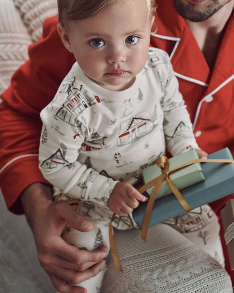 Baby Organic Cotton Pajamas Set in Winter Village, image 4 of 5 slides
