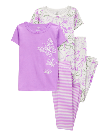 Kid 4-Piece Floral Butterfly Cotton Pajamas, 