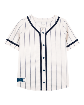 Kid Striped Baseball Button-Down Shirt - White, 