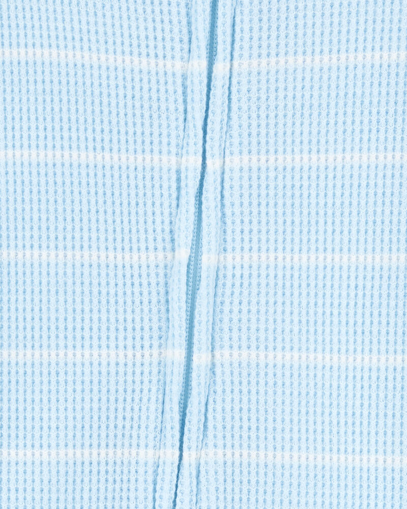 Baby Boy Striped Waffle Knit Footie 1-Piece Pajamas - Blue, image 2 of 4 slides