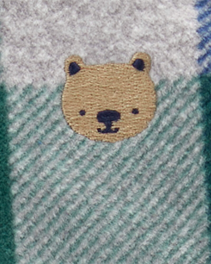 Baby Plaid Bear Fleece Zip-Up Footie Sleep & Play Pajamas, image 3 of 5 slides