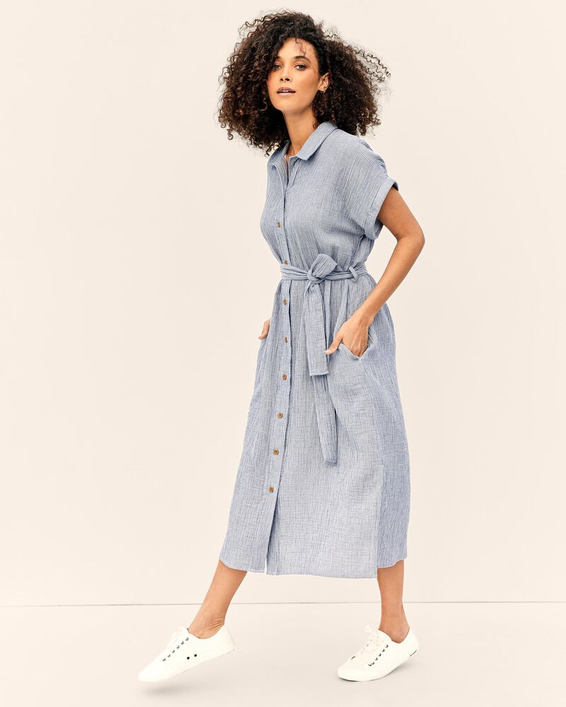 Adult  Women's Maternity Seaside Midi Shirtdress, image 2 of 12 slides