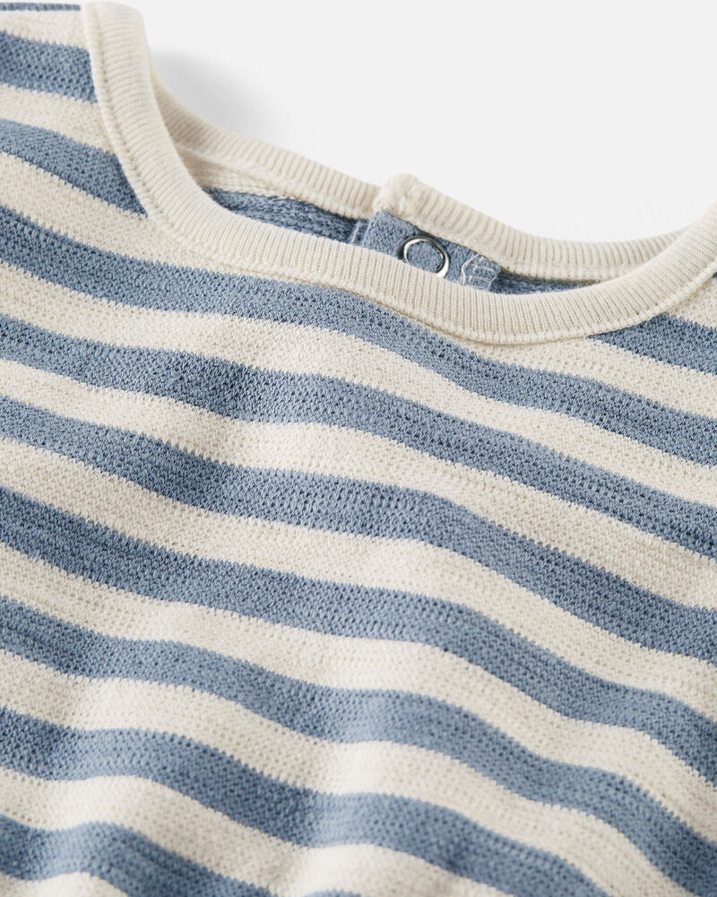 Baby Organic Cotton Blue Striped Bubble Romper, image 3 of 6 slides