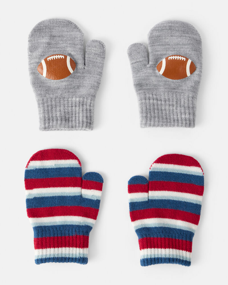 Toddler Boy 2-Pack Striped Football Gloves - Grey/Red, image 1 of 2 slides