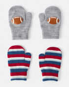 Toddler Boy 2-Pack Striped Football Gloves - Grey/Red, image 1 of 2 slides