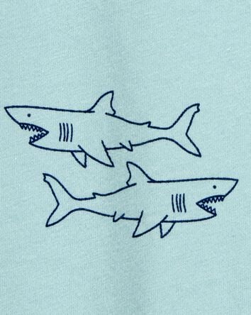 Baby Boy Shark Print Cotton Romper - Blue, 