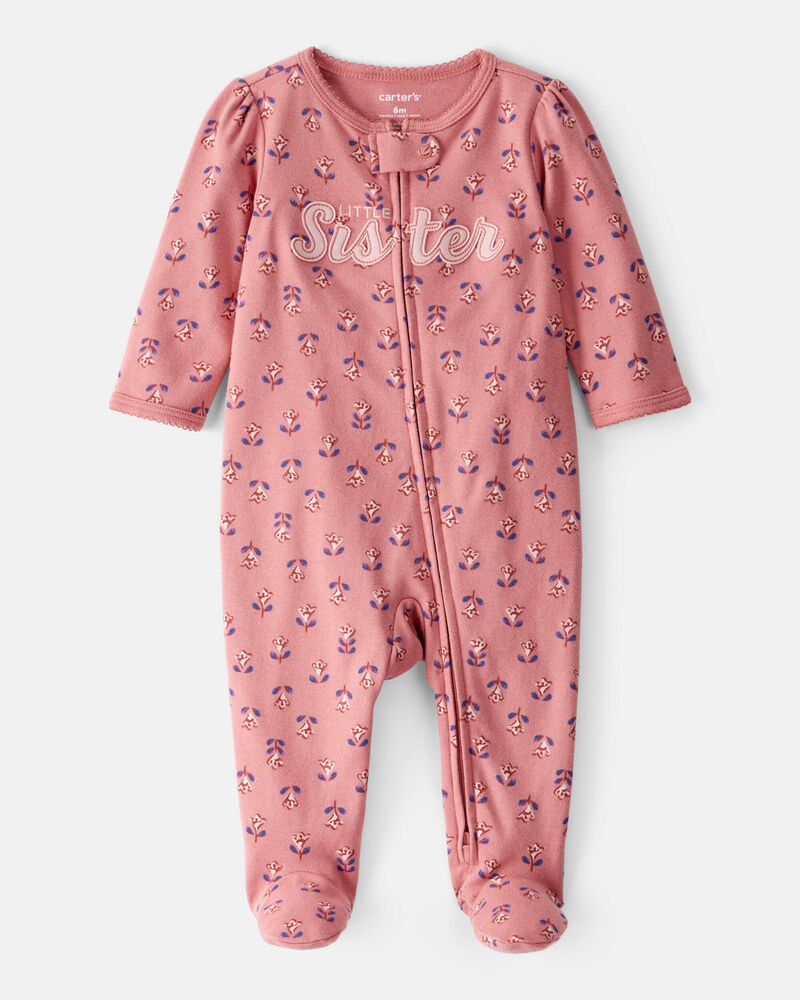 Baby Little Sister 2-Way Zip Cotton Sleep & Play Pajamas, image 5 of 7 slides