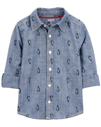 Toddler Penguin Print Button-Front Shirt, 