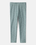 Girls Floral Cotton Pull-On Stretch Leggings - Green, image 2 of 4 slides