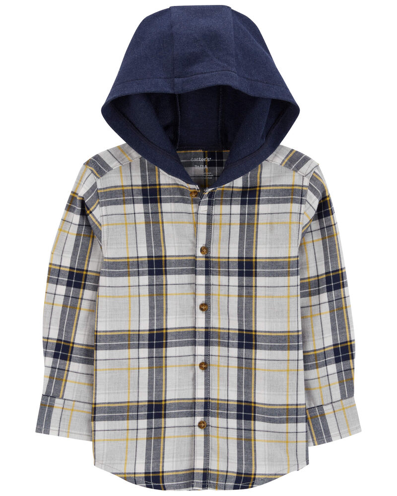 Baby Plaid Hooded Button-Down Shirt, image 2 of 4 slides
